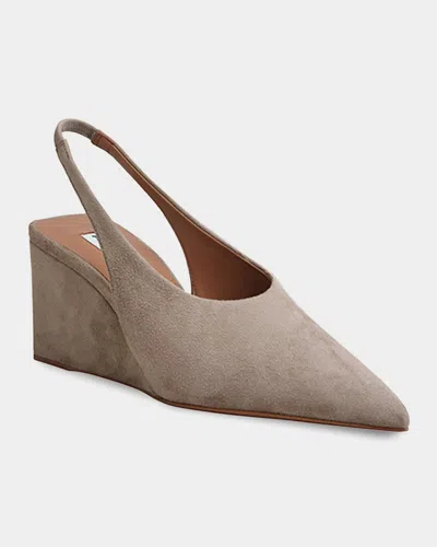 Alaïa 75mm Cube Suede Slingback Pumps In Brume