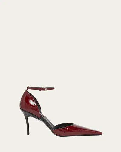 ALAÏA 90MM D'ORSAY SHINY LEATHER ANKLE-STRAP PUMPS