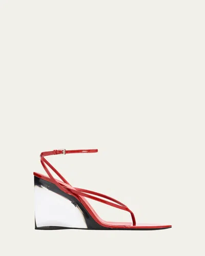 ALAÏA 90MM PATENT LEATHER WEDGE SANDALS