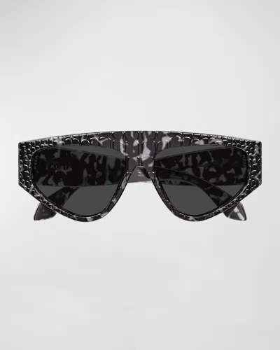 Alaïa 99mm Croc-embossed Acetate Cat-eye Sunglasses In Pink
