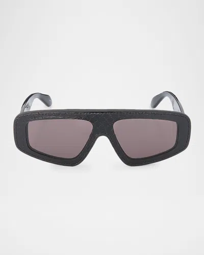 Alaïa 99mm Leather & Acetate Rectangular Sunglasses In Gray