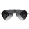 Alaïa Aviator-style Perforated Leather And Silver-tone Sunglasses In Black