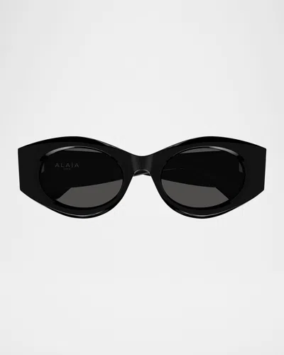 Alaïa Aa0080s Round Acetate Sunglasses In Black