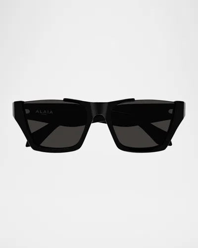 Alaïa Aa0081s Rectangle Acetate Sunglasses In Black