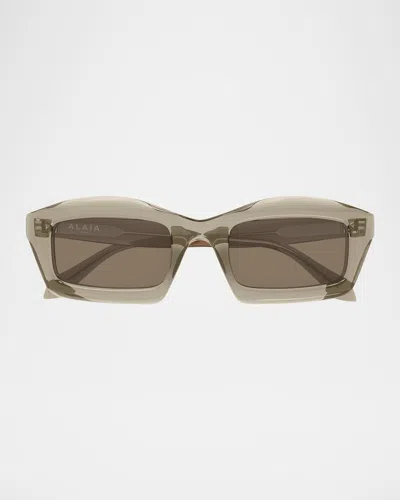 Alaïa Aa0089s Rectangle Acetate Sunglasses In Brown