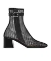 Alaïa Fishnet Patent Leather-trimmed Ankle Boots In Black