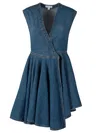 Alaïa Deep Stone Denim Wrap Dress Clothing In Blue