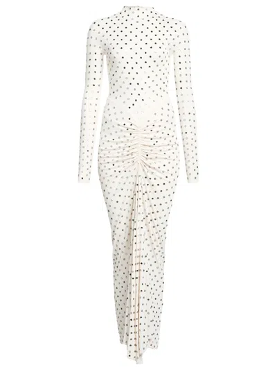 Alaïa Alaia Studded Mini Dress With Gathered Waist And High Neck In White