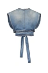 Alaïa Alaia Faded Blue Cotton Belted Top In Blue