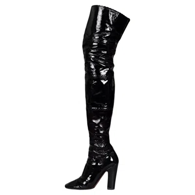 Pre-owned Alaïa Ala�a Black Patent Leather Over-the-knee Boots Eu 38 Block Heel