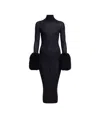 Alaïa Faux Fur-trimmed Wool-jersey Midi Dress In Black