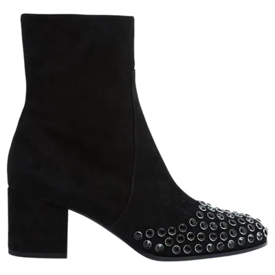 Pre-owned Alaïa Ala�a Bottines Eu38 Crystal Embellished Black Suede Ankle Boots Uk5 Us7.5 New