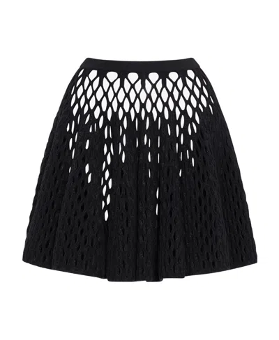 Alaïa Cage Openwork Pleated Mini Skirt In Black