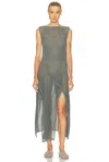 Alaïa Ruffled Ribbed Open-knit Cotton-blend Midi Dress In Gray