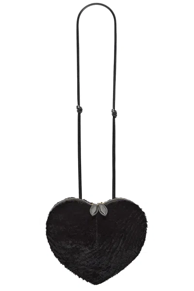 Alaïa Le Coeur Leather-trimmed Shearling Shoulder Bag In Black