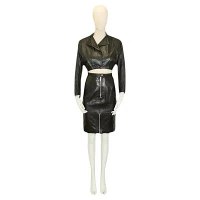 Pre-owned Alaïa Alaiä 80s Leather Bomber And Skirt Set In Black