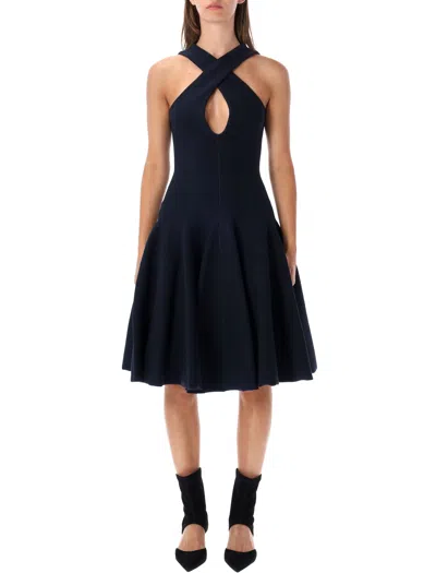 Alaïa Abito Mini In Maglia Con Incrocio Sul Davanti In Black