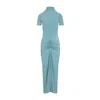 Alaïa Womens Bleu Ocean Draped High-neck Stretch-woven Maxi Dress In Blue
