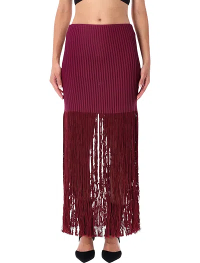 Alaïa Alaia  Fringed Tubular Knit Skirt With High-rise Elastic Waistband In Viola