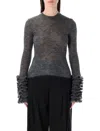 Alaïa Alaia  Grey Mohair Sweater With Ruffled Cuffs In Gray