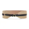 Alaïa Woven Paper Straw Belt With Gold Buckle In Blue