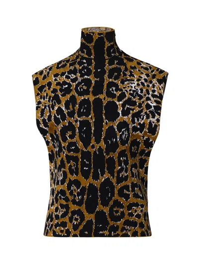 Alaïa Animal Print High Neck Top In Brown