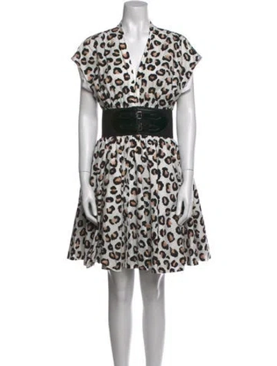 Pre-owned Alaïa Animal Print Knee-length Dress In White