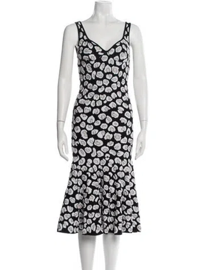 Pre-owned Alaïa Animal Print Midi Length Dress In Black