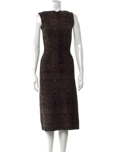 Pre-owned Alaïa Animal Print Midi Length Dress In Brown
