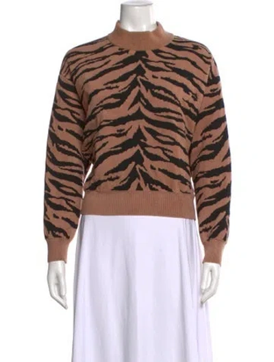 Pre-owned Alaïa Animal Print Mock Neck Sweater In Brown