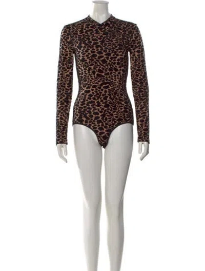 Pre-owned Alaïa Animal Print Mock Neck Sweater In Neutral