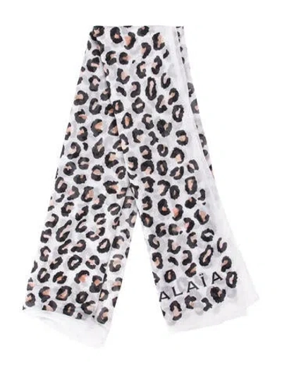 Pre-owned Alaïa Animal Print Shawl In White