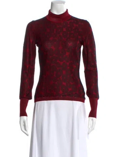 Pre-owned Alaïa Animal Print Turtleneck Top In Burgundy