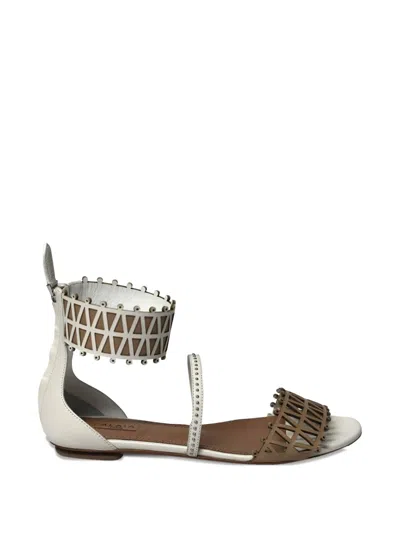 Pre-owned Alaïa Ankle-cuff Laser-cut Sandals In White