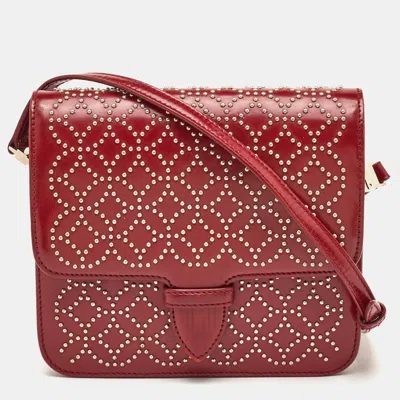 Pre-owned Alaïa Arabesque Studded Dark Red Leather Flap Shoulder Bag