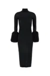 Alaïa Faux Fur-trimmed Wool-jersey Midi Dress In Ebene