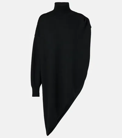 Alaïa Asymmetric Caped Turtleneck Sweater In Black