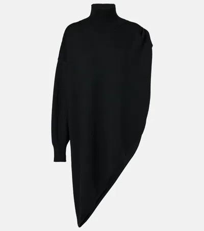 Alaïa Asymmetric Caped Turtleneck Sweater In Noir Alaia