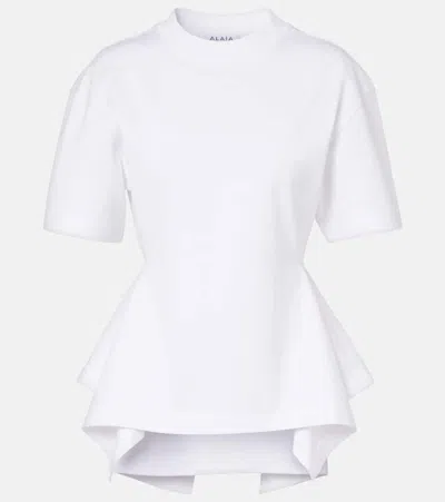Alaïa Asymmetric Cotton Poplin Peplum T-shirt In White