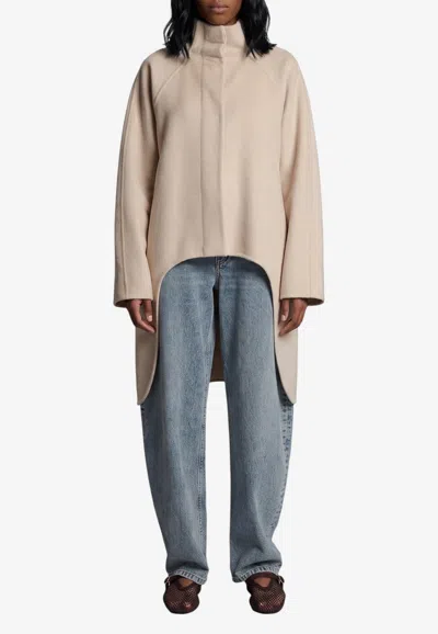 Alaïa Asymmetric Double-face Cashmere Coat In Beige