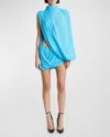 Alaïa Asymmetric Draped Mini Dress In Amazonite