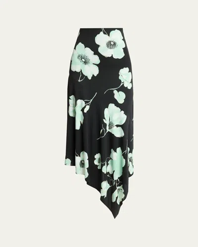 Alaïa Asymmetric Floral-print Jersey Midi Skirt In Black