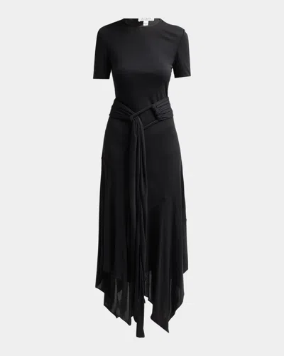 Alaïa Asymmetric Fluid Jersey Belted Midi Dress In Black
