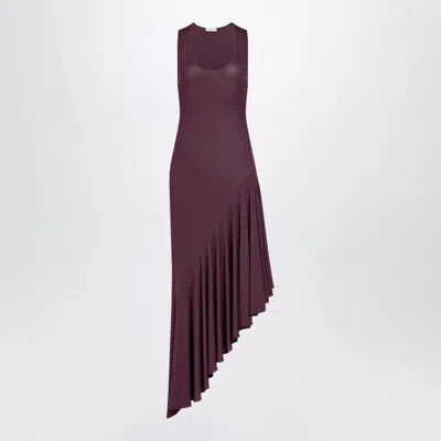 Alaïa Alaia Asymmetrical Mini Dress With Plated Skirt And Dropped Neckline In Burgundy
