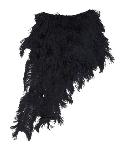Alaïa Asymmetric Fringed Skirt In Black