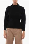 Alaïa Turtleneck Ribbed Wool Blend Sweater With Balloon Sleeves