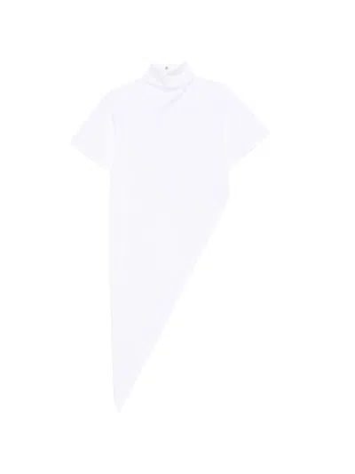 Alaïa Alaia Asymmetric High-neck Cotton Top With Short Sleeves And Back Button Closure In White