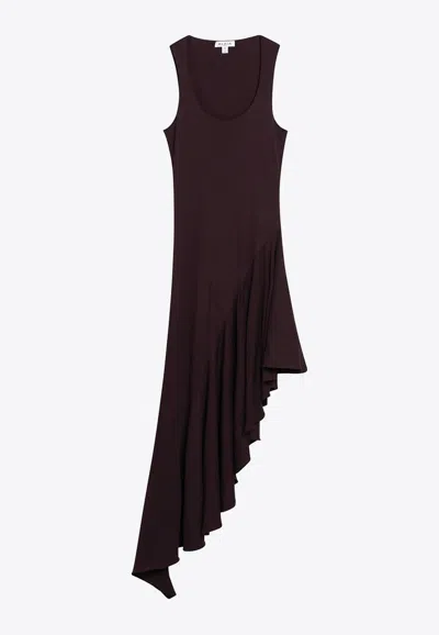 Alaïa Asymmetric Jersey Midi Dress In Burgundy