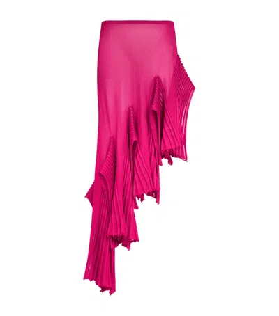 Alaïa Asymmetric Godet Ruffle Midi Skirt In Pink
