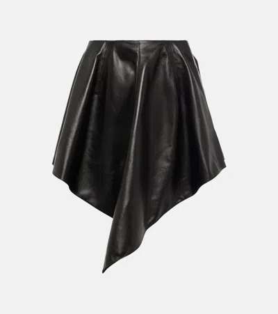 Alaïa Asymmetric Leather Miniskirt In Black